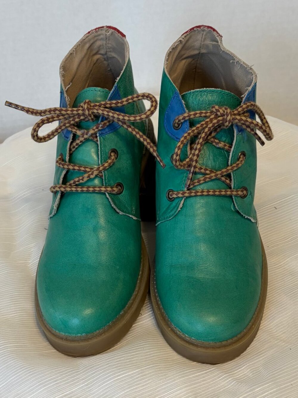 Coolway Boho Teal Leather Chukka Booties Vingtage Style